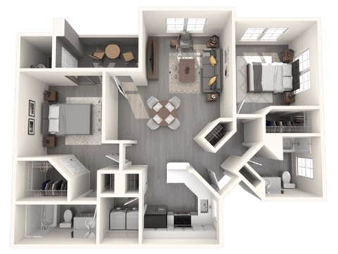 Floor plan for 2 beds, 2 baths, 1123 sqft